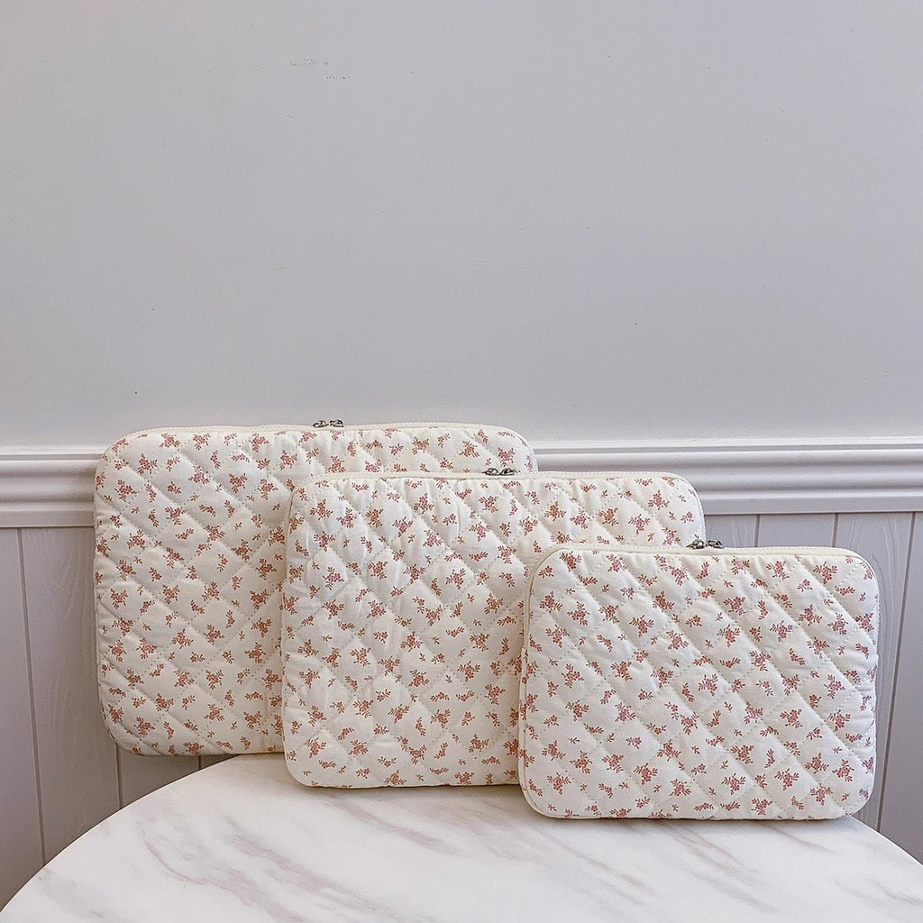 Floral Quilted Laptop Sleeve Shockproof Protective Computer Case - keysparkles.live
