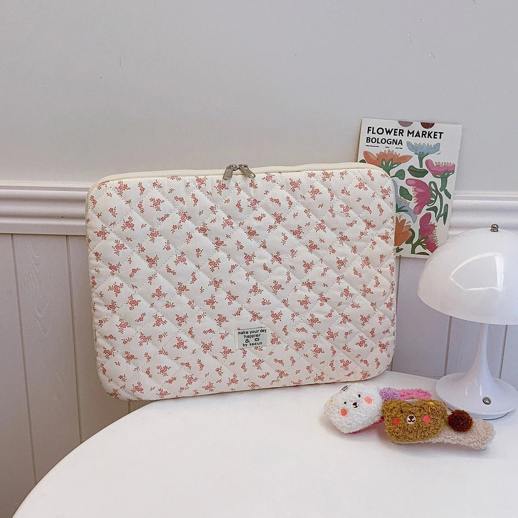 Floral Quilted Laptop Sleeve Shockproof Protective Computer Case - keysparkles.live